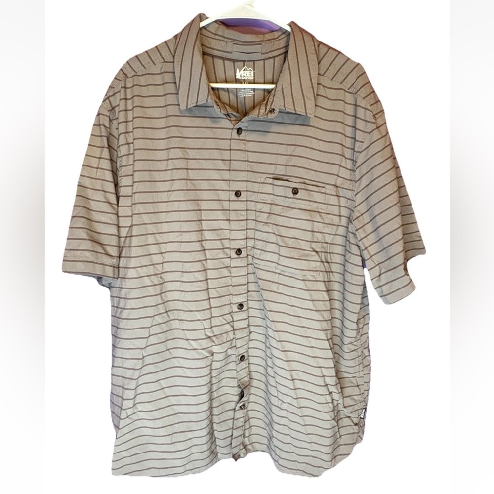 REI Men’s Button Down Collared Short Sleeve Striped Shirt Top Plus Size XXL